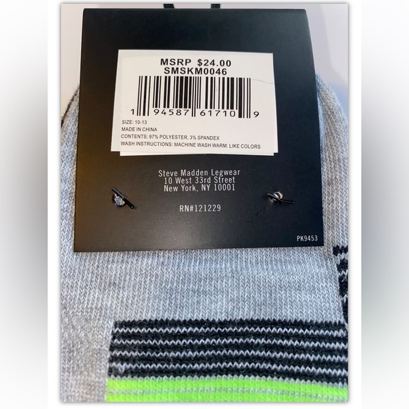 Steve Madden Low Cut Socks 8 Pair Men 6-12.5 Black White Gray w Mixed Logo NEW! - Picture 2 of 11